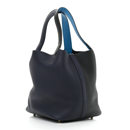 Hermes Taurillon Clemence Casaque Picotin Lock 22 MM Bleu Nuit Black Blue Frida 3 of 9