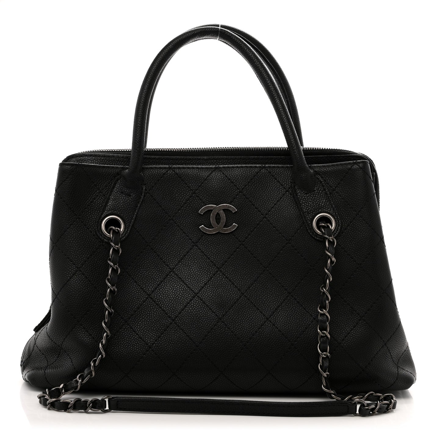 Grained Vegetal Calfskin Small Urban Shopping Tote Black