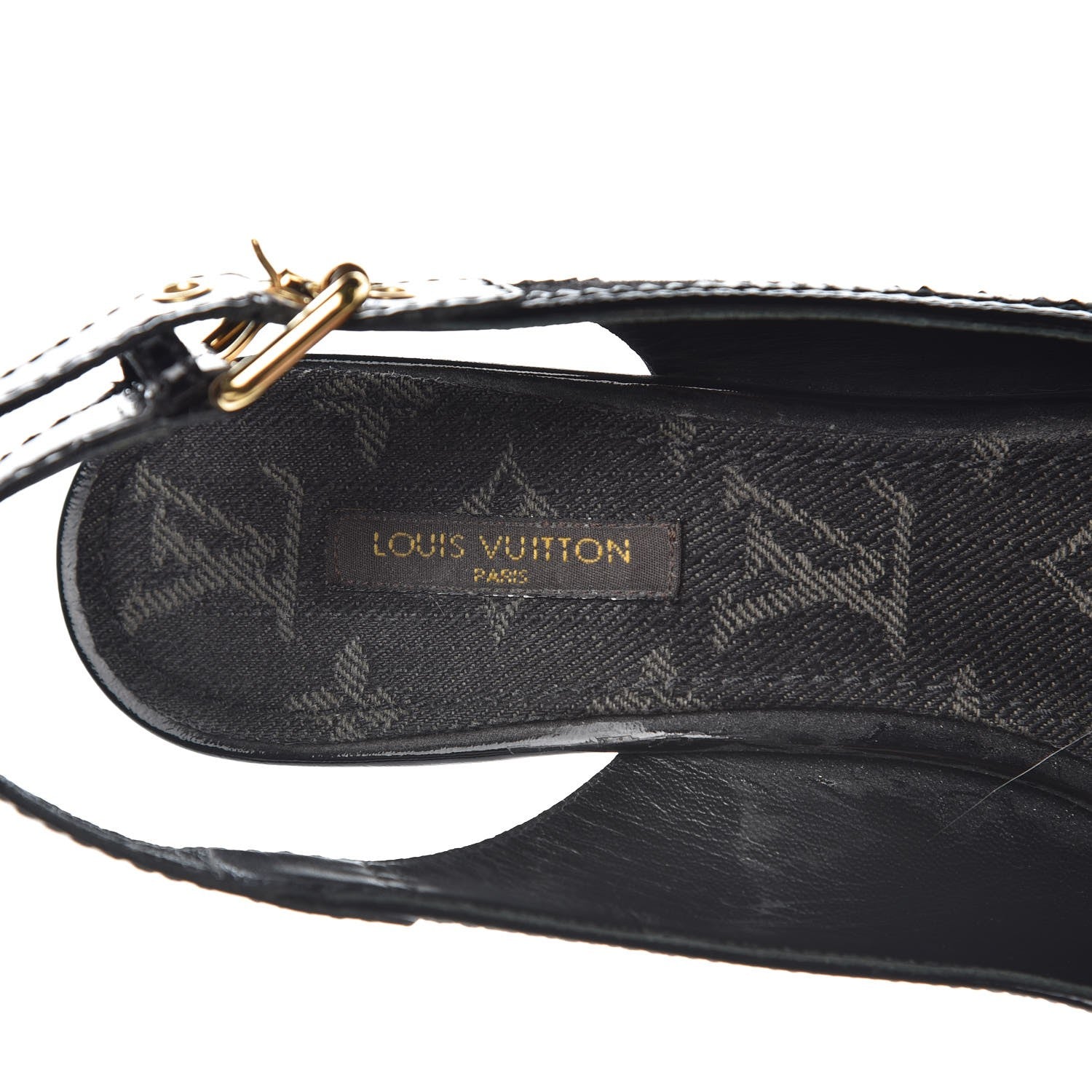 Louis Vuitton Denim Patent Espadrille Wedges 38 Black 7 of 9