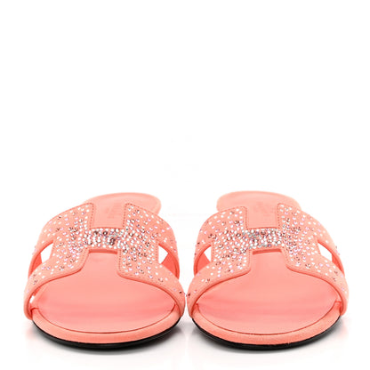 Hermes Suede Goatskin Crystal Oasis Sandals 37.5 Orange Joey 2 of 14