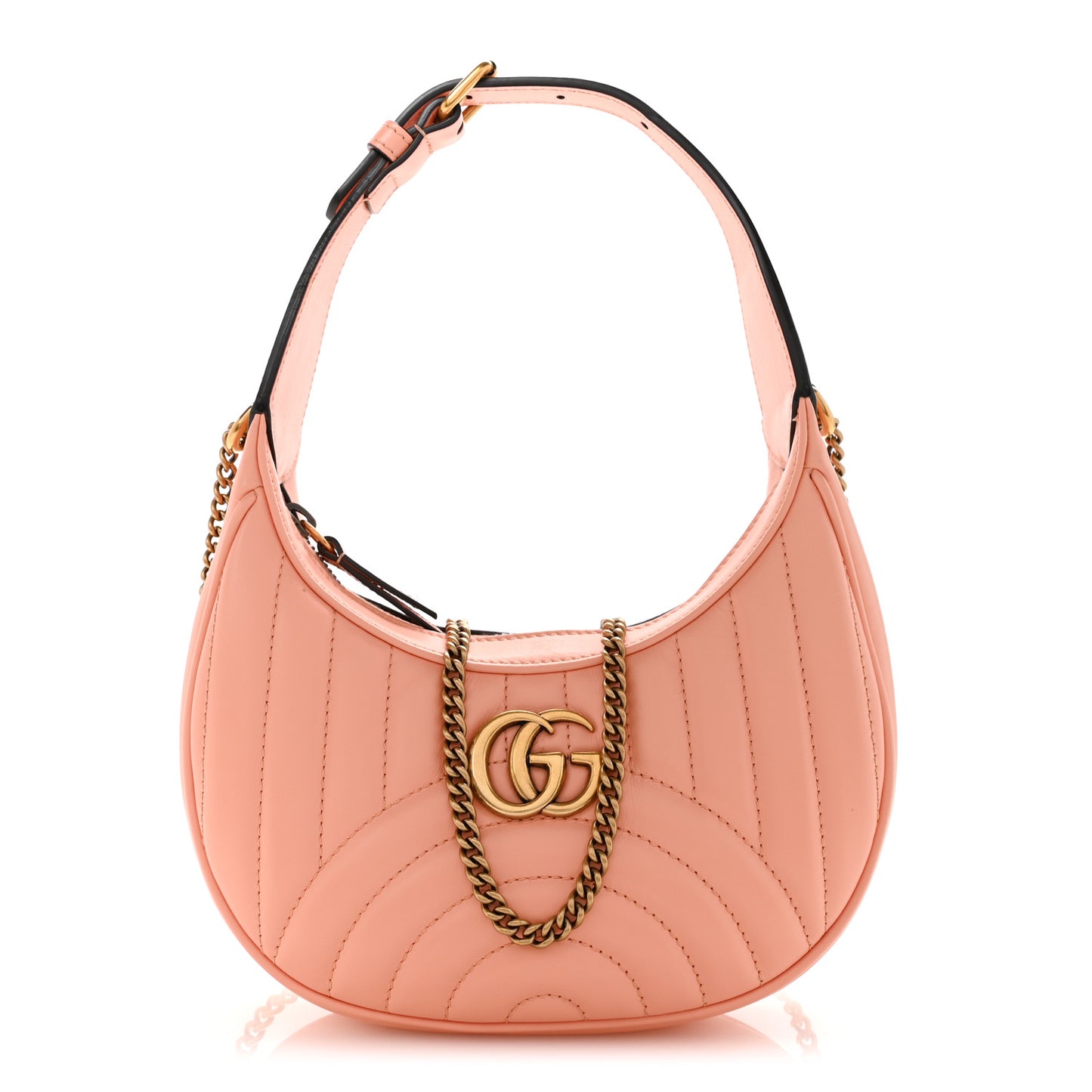 Calfskin Vertical Ring Matelasse Mini GG Marmont Half Moon Hobo Peachy Chic