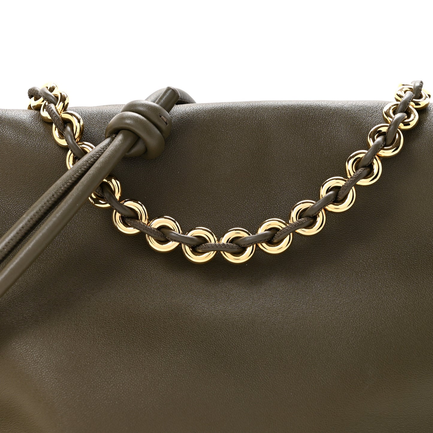 Mellow Nappa Medium Donut Chain Flamenco Knot Clutch Khaki Green