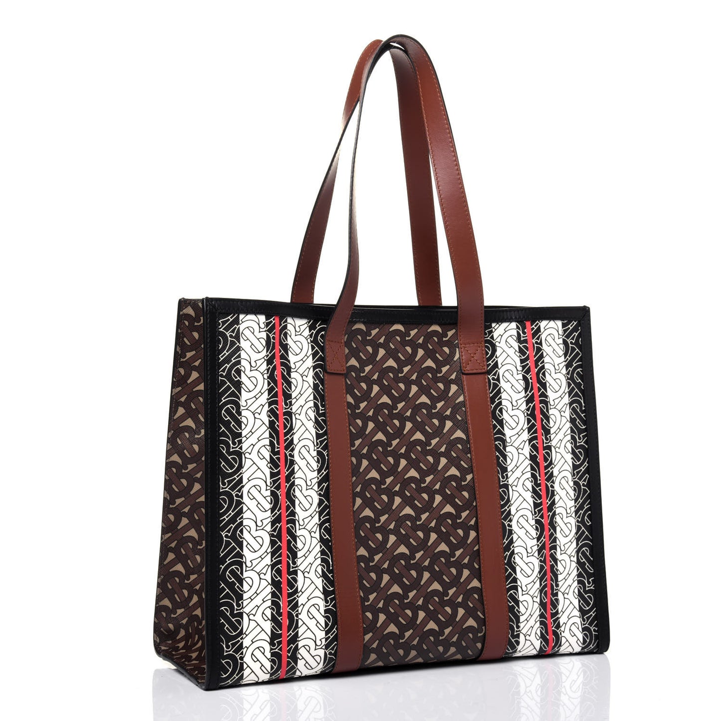 E-Canvas Monogram Stripe Small Book Tote Bridle Brown