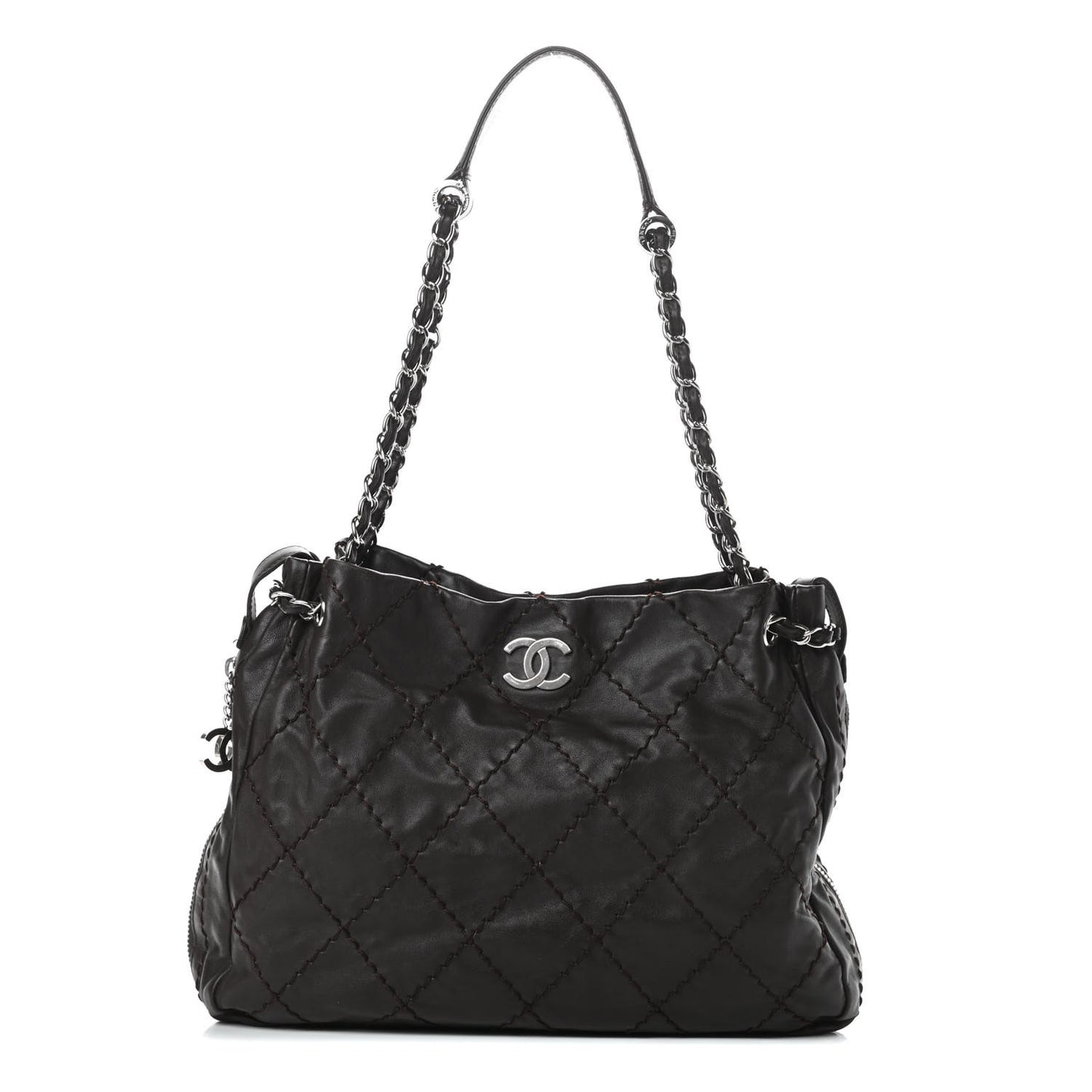 Calfskin Expandable Tote Dark Brown