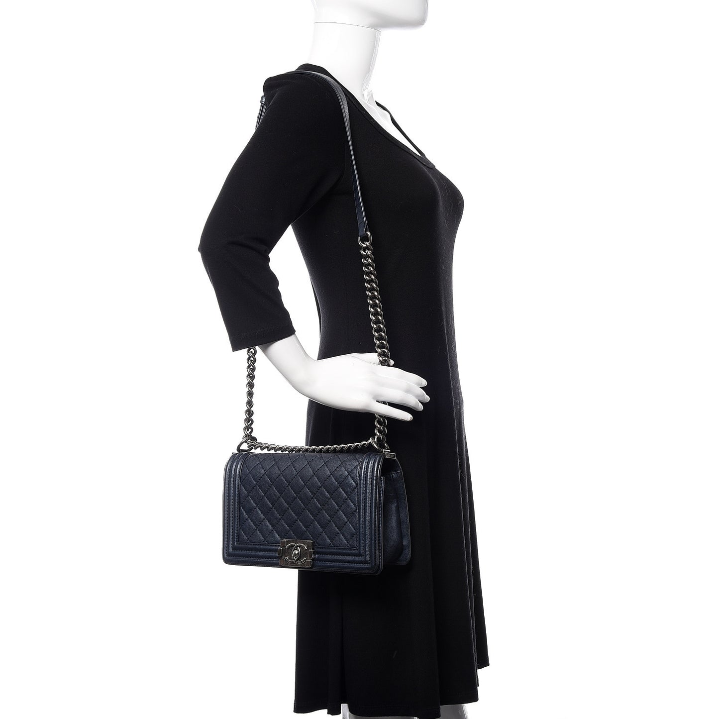 Calfskin Quilted Medium Boy Flap Dark Navy