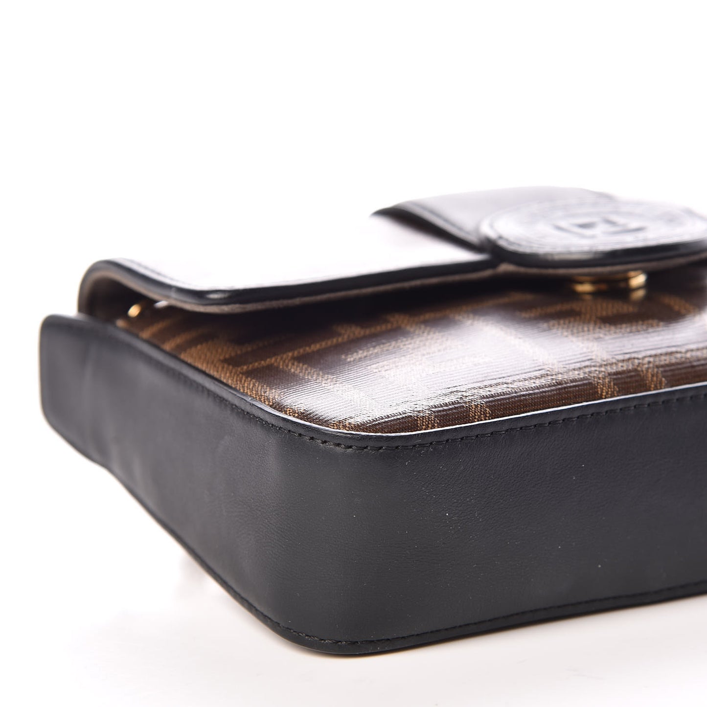 Glazed Fabric Vitello Century FF 1974 Stamp Patch Mini Double F Crossbody Bag Mogano Panna Black