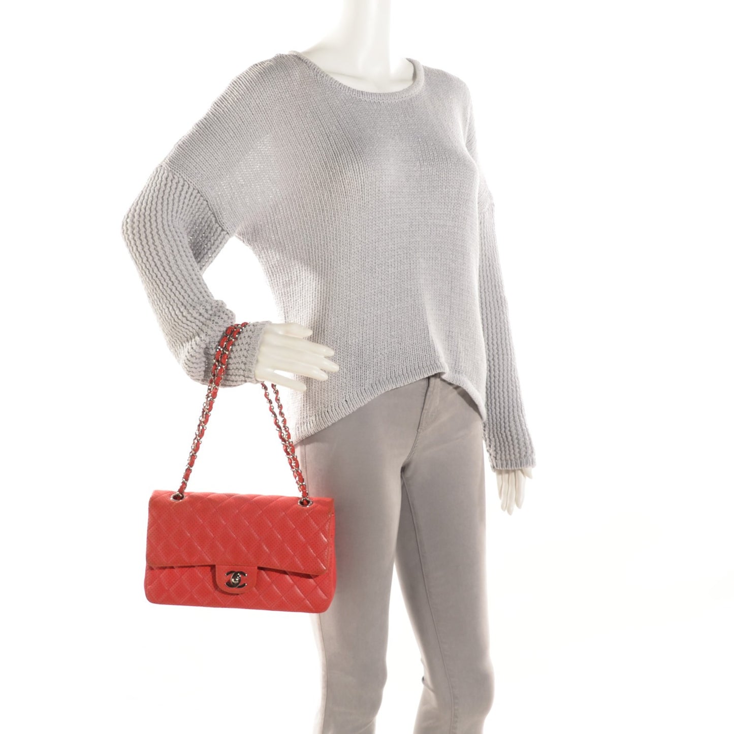 Lambskin Perforated Medium Double Flap Red