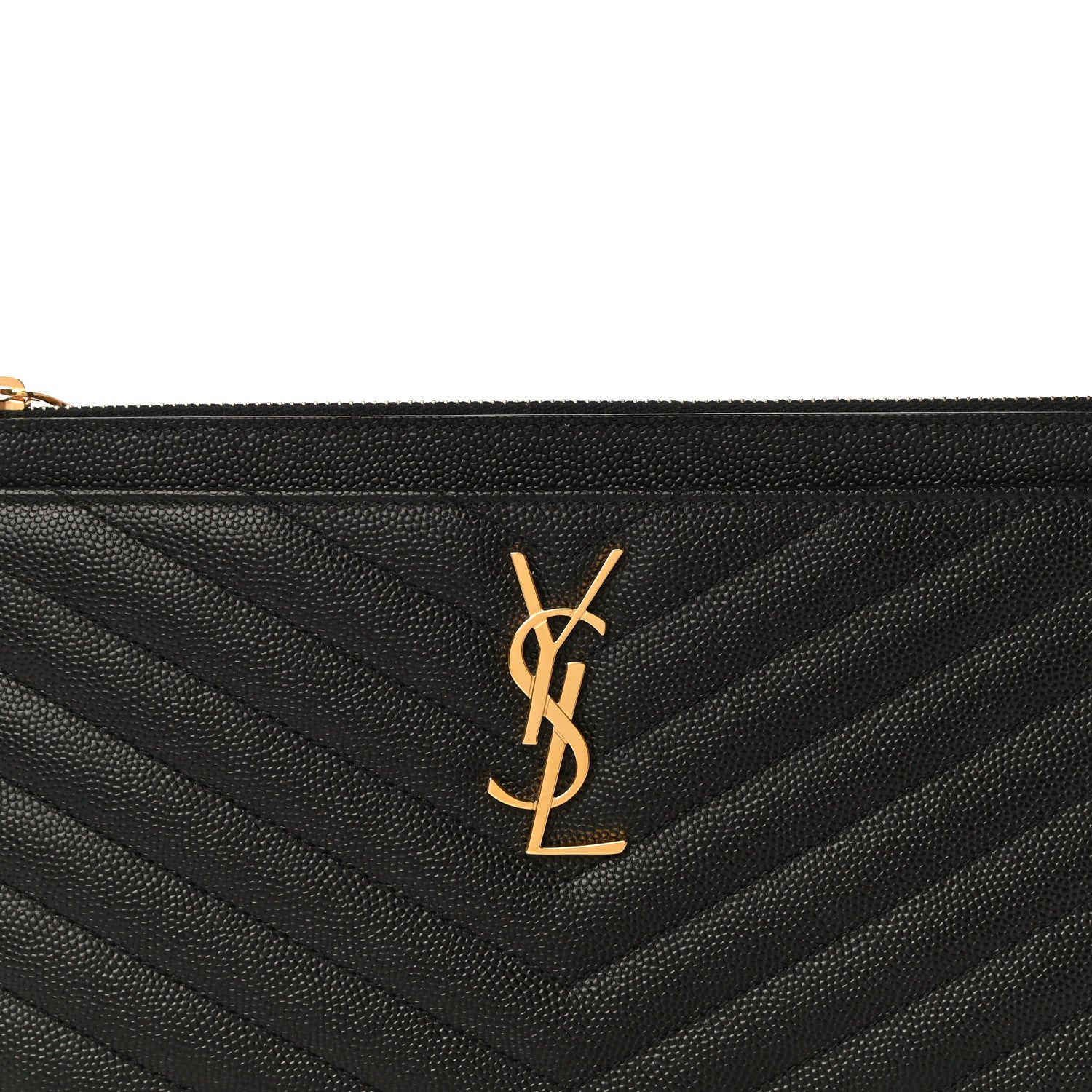 Saint Laurent Grain De Poudre Chevron Monogram Large Bill Pouch Black 8 of 10
