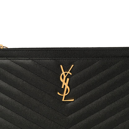 Saint Laurent Grain De Poudre Chevron Monogram Large Bill Pouch Black 8 of 10