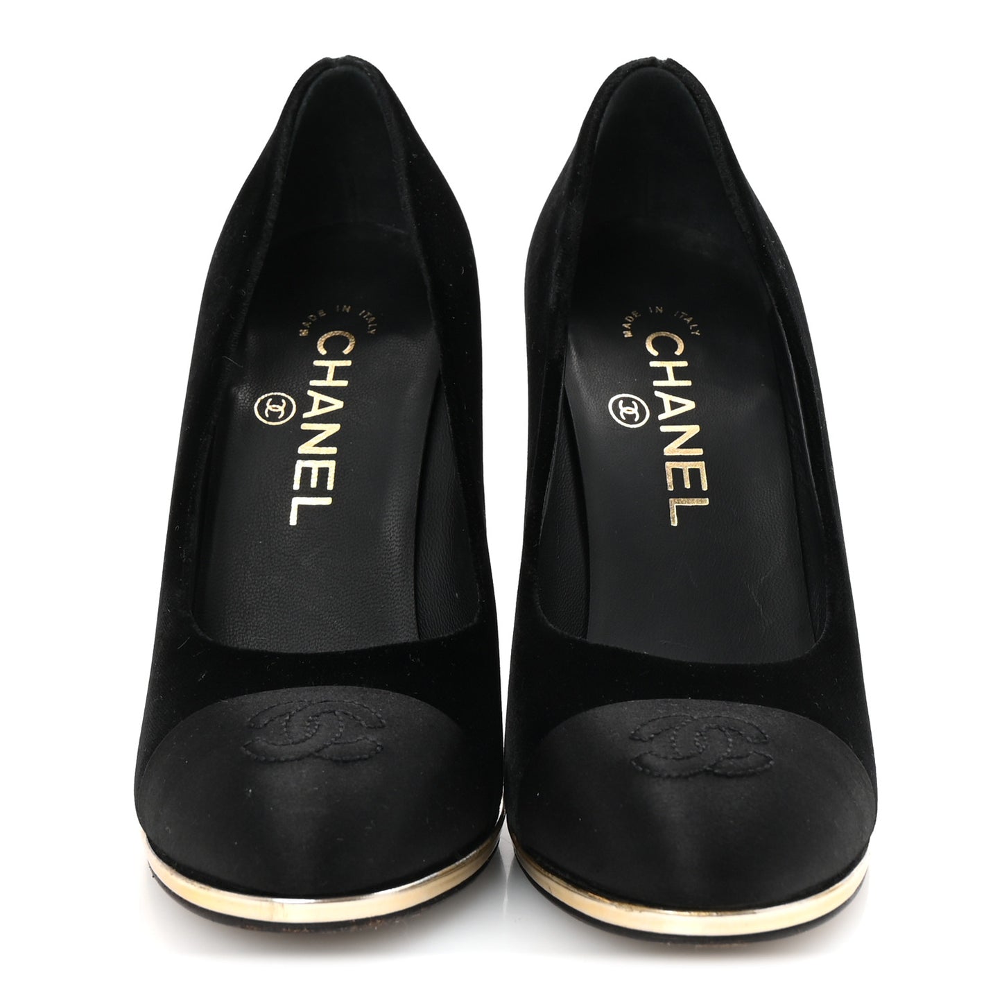 Velvet Satin Cap Toe Pearl Pumps 36 Black