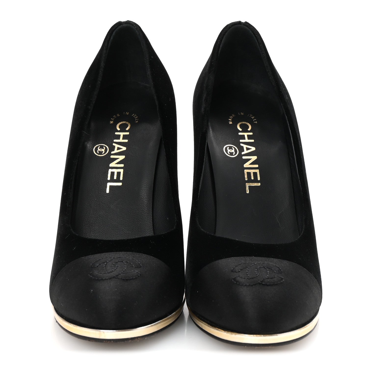 Chanel Velvet Satin Cap Toe Pearl Pumps 36 Black 3 of 9