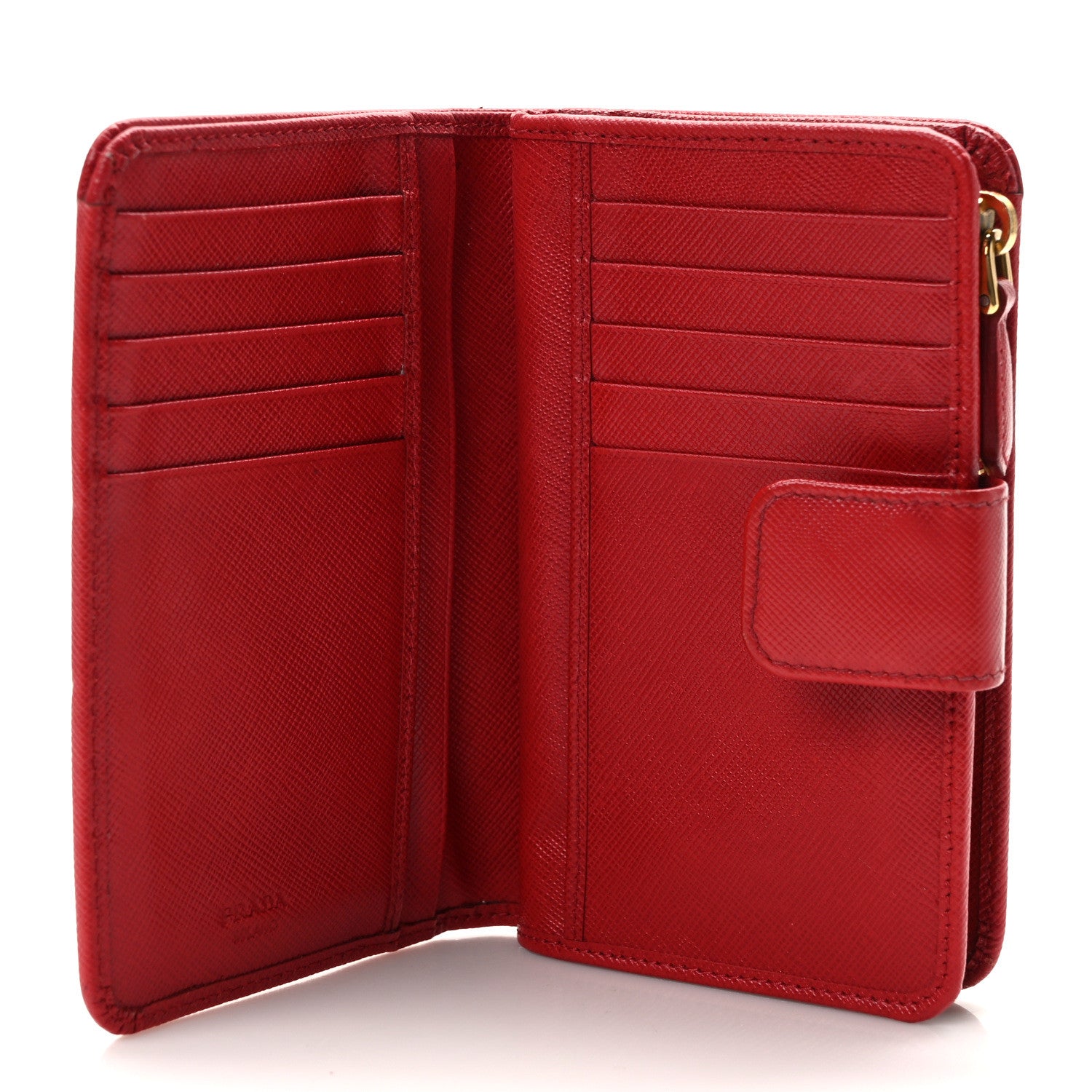 Prada Saffiano Metal Compact Wallet Fuoco 5 of 9