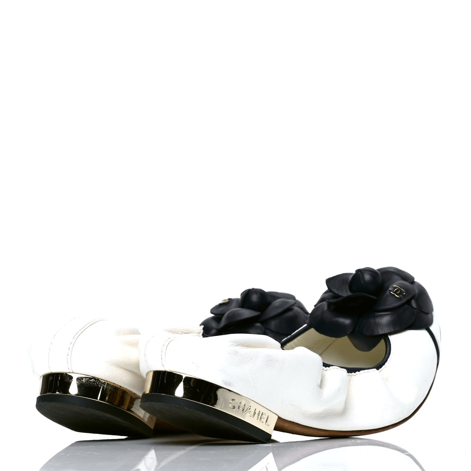 Chanel Lambskin Camellia Cap Toe Ballerina Flats 35.5 White Black 3 of 7