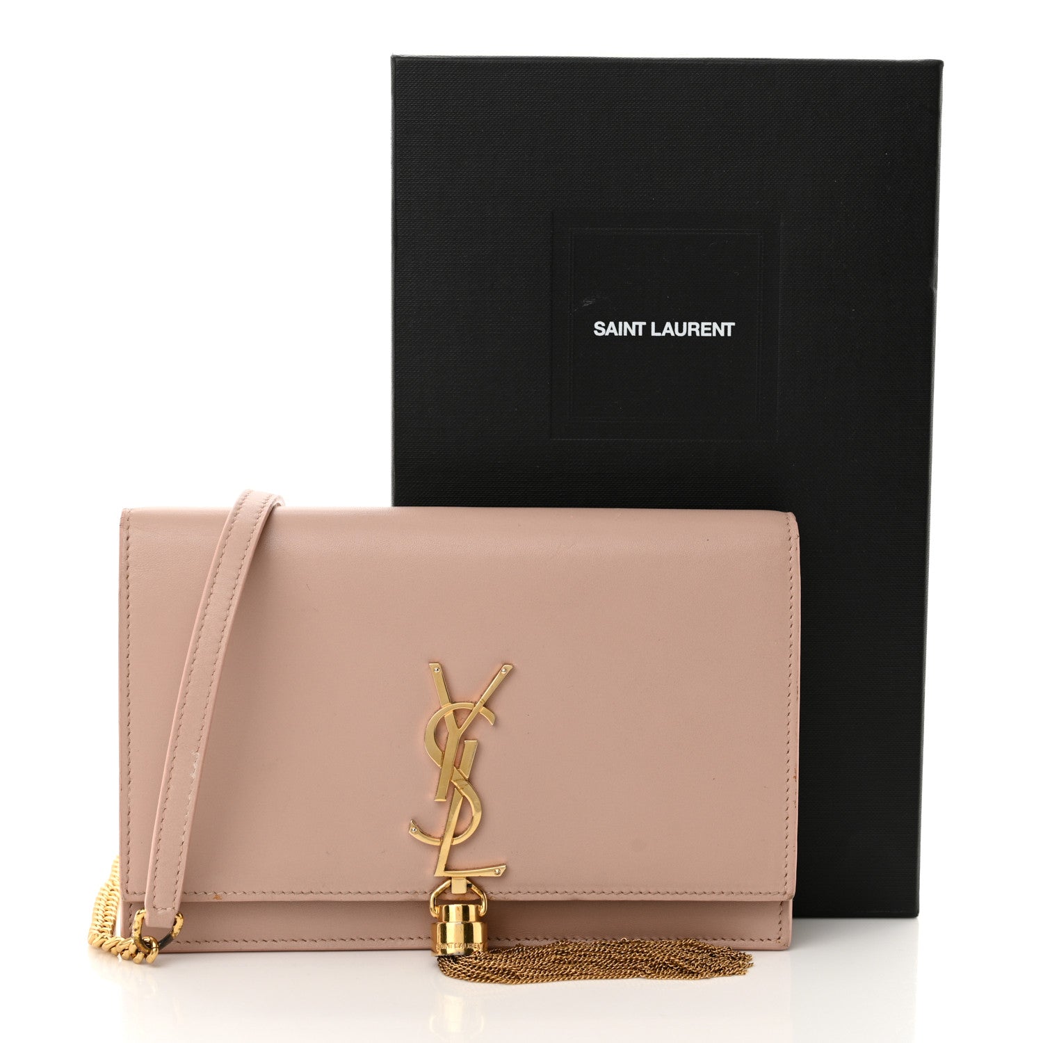 Saint Laurent Smooth Calfskin Classic Monogram Kate Tassel Chain Wallet Pale Pink 21 of 21