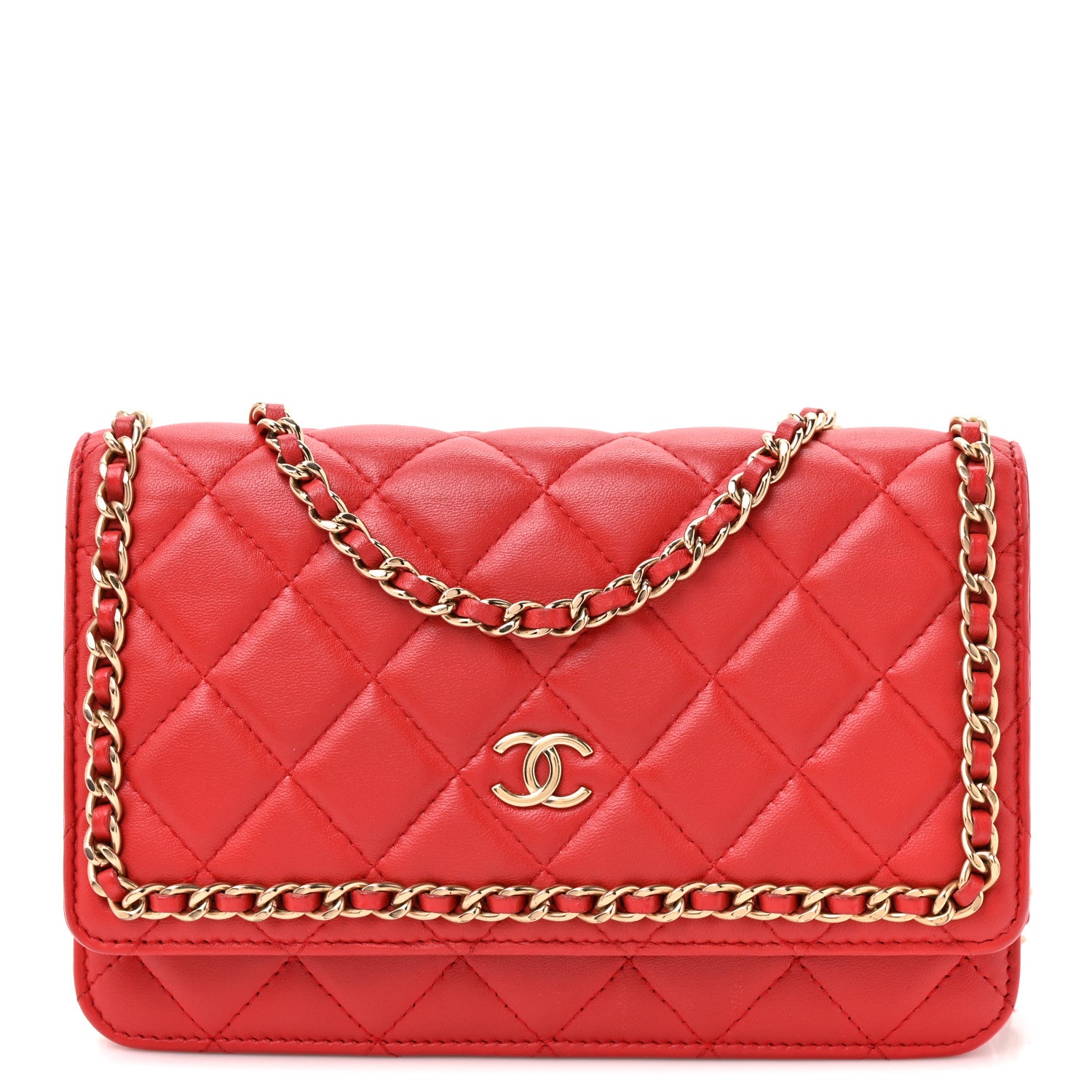 Chanel Lambskin Quilted Chain Around Wallet On Chain WOC Red 8 of 10