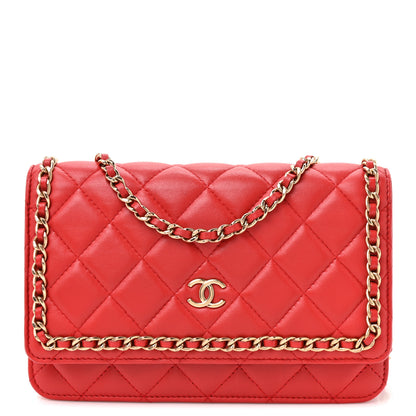 Chanel Lambskin Quilted Chain Around Wallet On Chain WOC Red 8 of 10