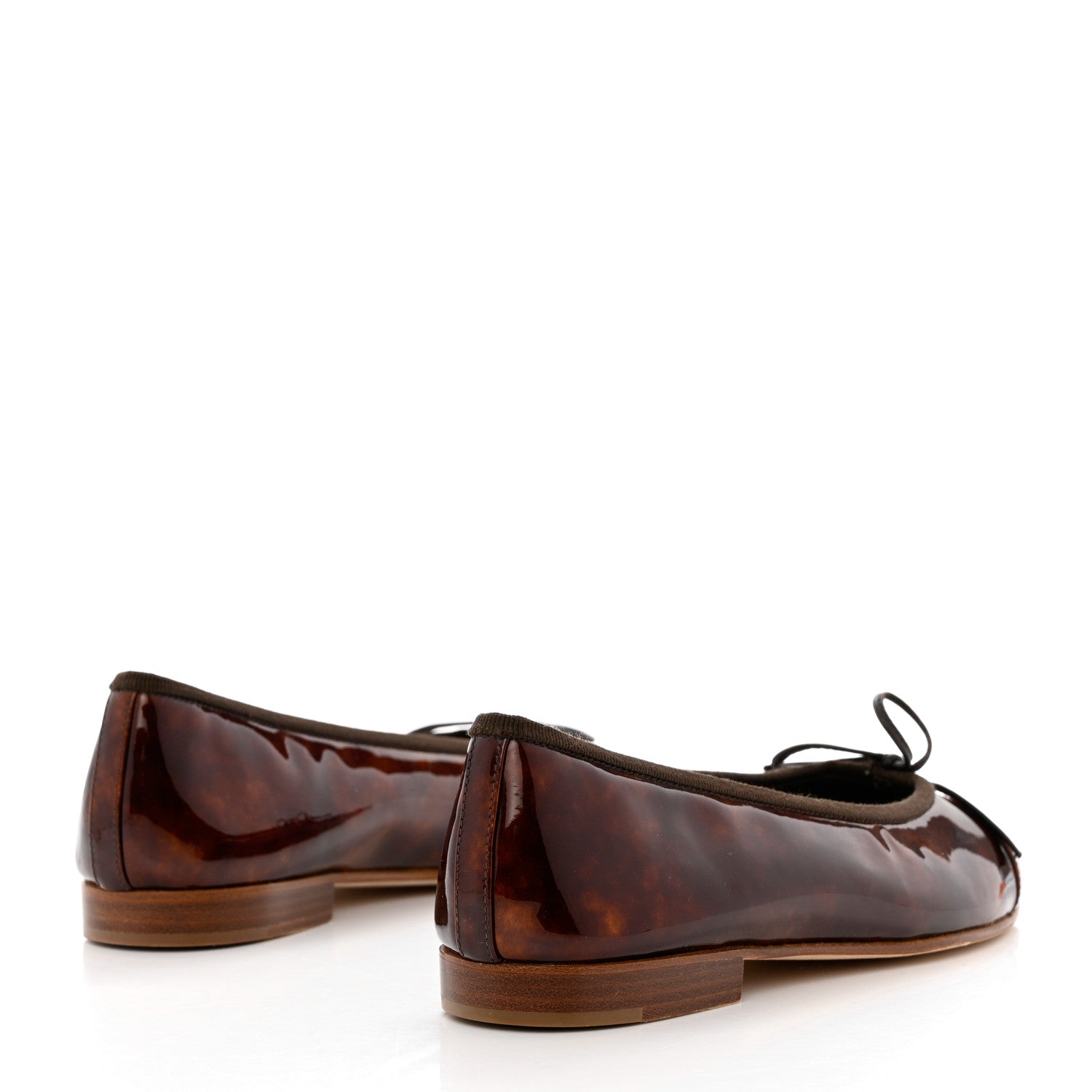 Chanel Patent Tortoise CC Cap Toe Ballerina Flats 35.5 Brown 4 of 11