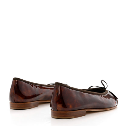 Chanel Patent Tortoise CC Cap Toe Ballerina Flats 35.5 Brown 4 of 11