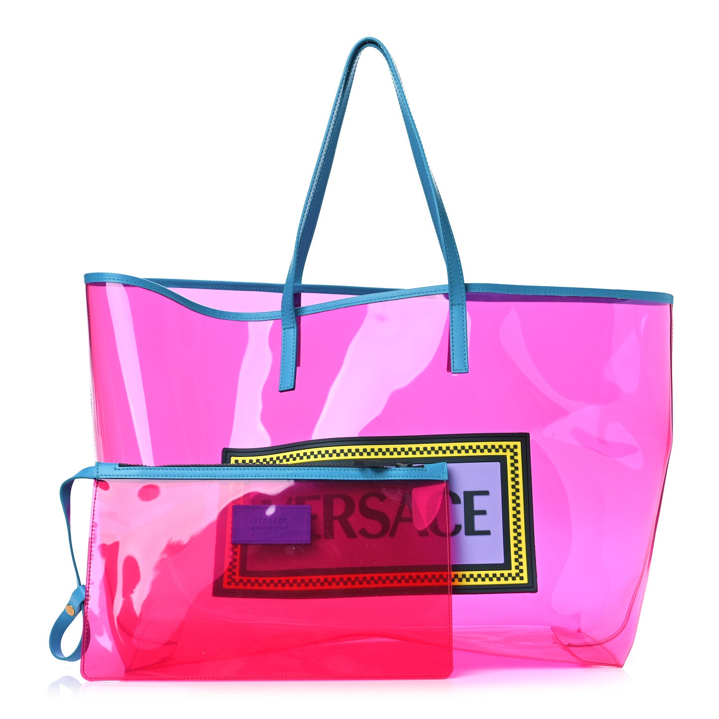 Vinyl Calfskin 90s Logo Tote Pink Blue