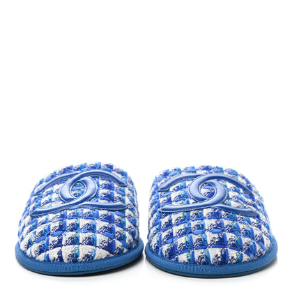 Chanel Tweed Flat Slipper Sandals M Blue 2 of 8