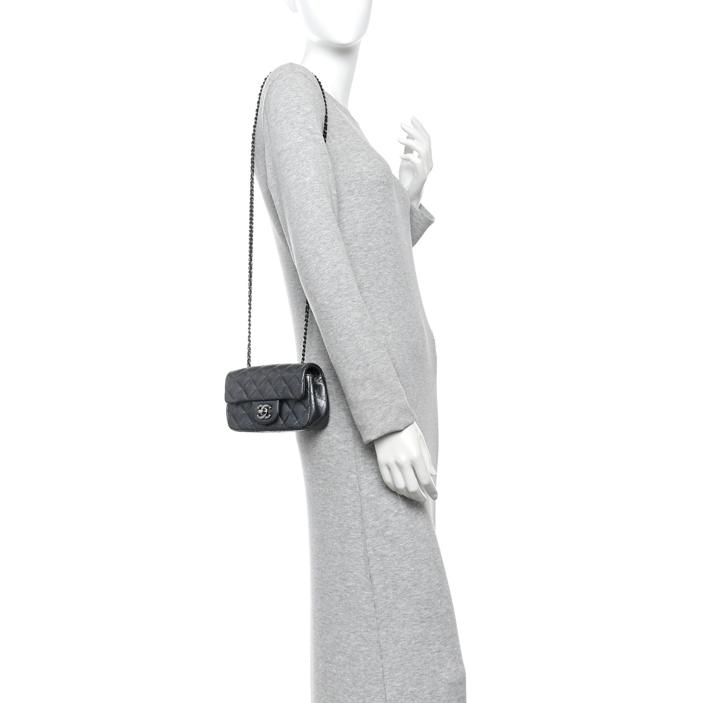Metallic Caviar Quilted Extra Mini Flap Dark Grey