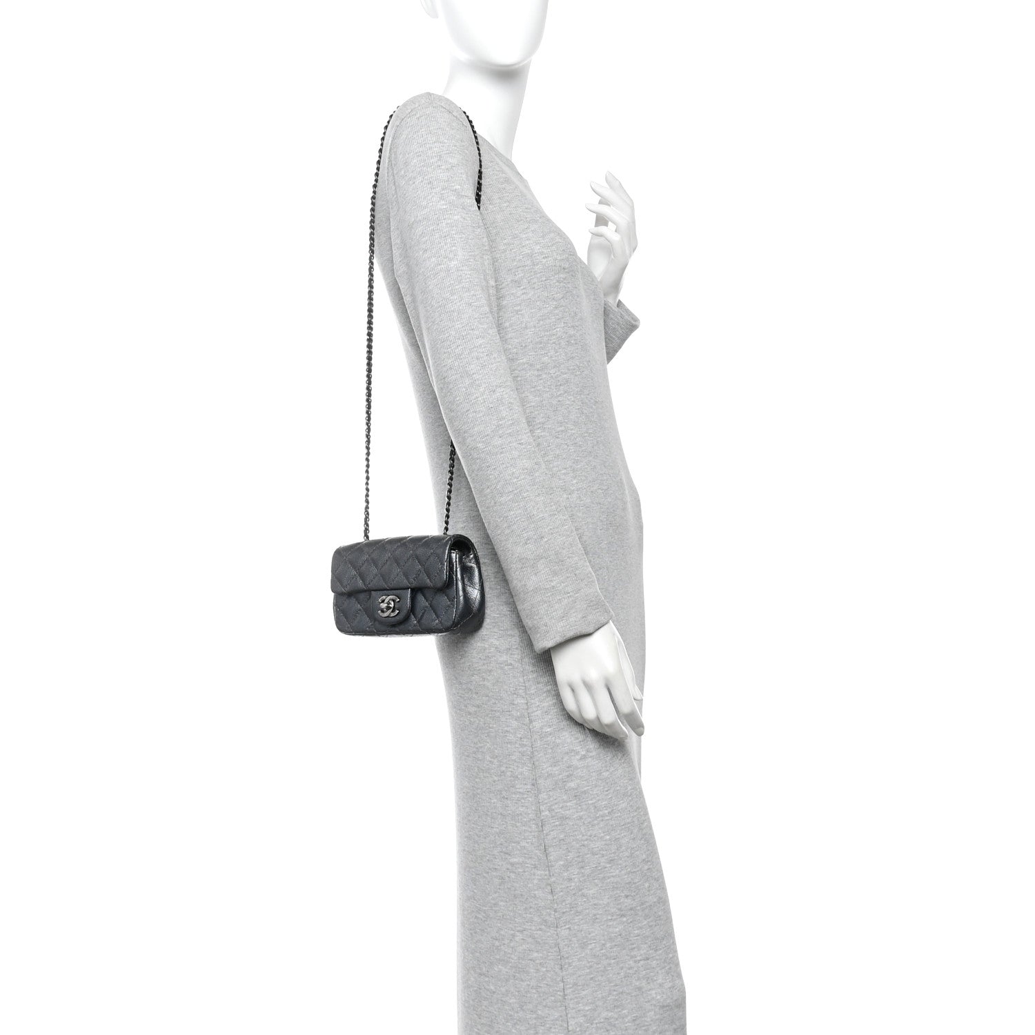 Chanel Metallic Caviar Quilted Extra Mini Flap Dark Grey 2 of 10