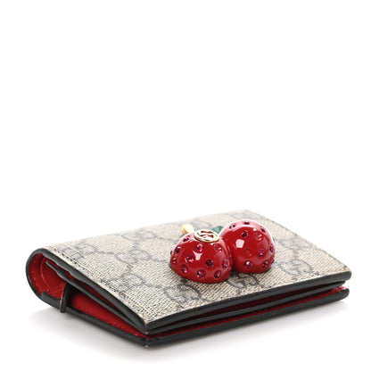 Gucci GG Supreme Monogram Cherry Embellished Card Case Wallet Hibiscus Red 4 of 8