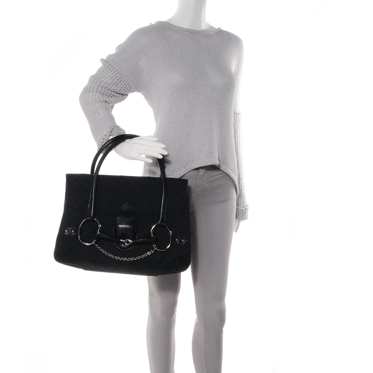 Monogram Large Horsebit Chain Flap Bag Black