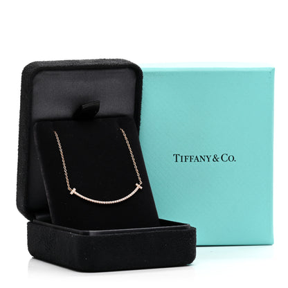 Tiffany 18K Rose Gold Diamond Small T Smile Pendant Necklace 5 of 5