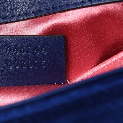 Gucci Velvet Matelasse Embroidered Mini GG Marmont Shoulder Bag Cobalt Blue 7 of 9