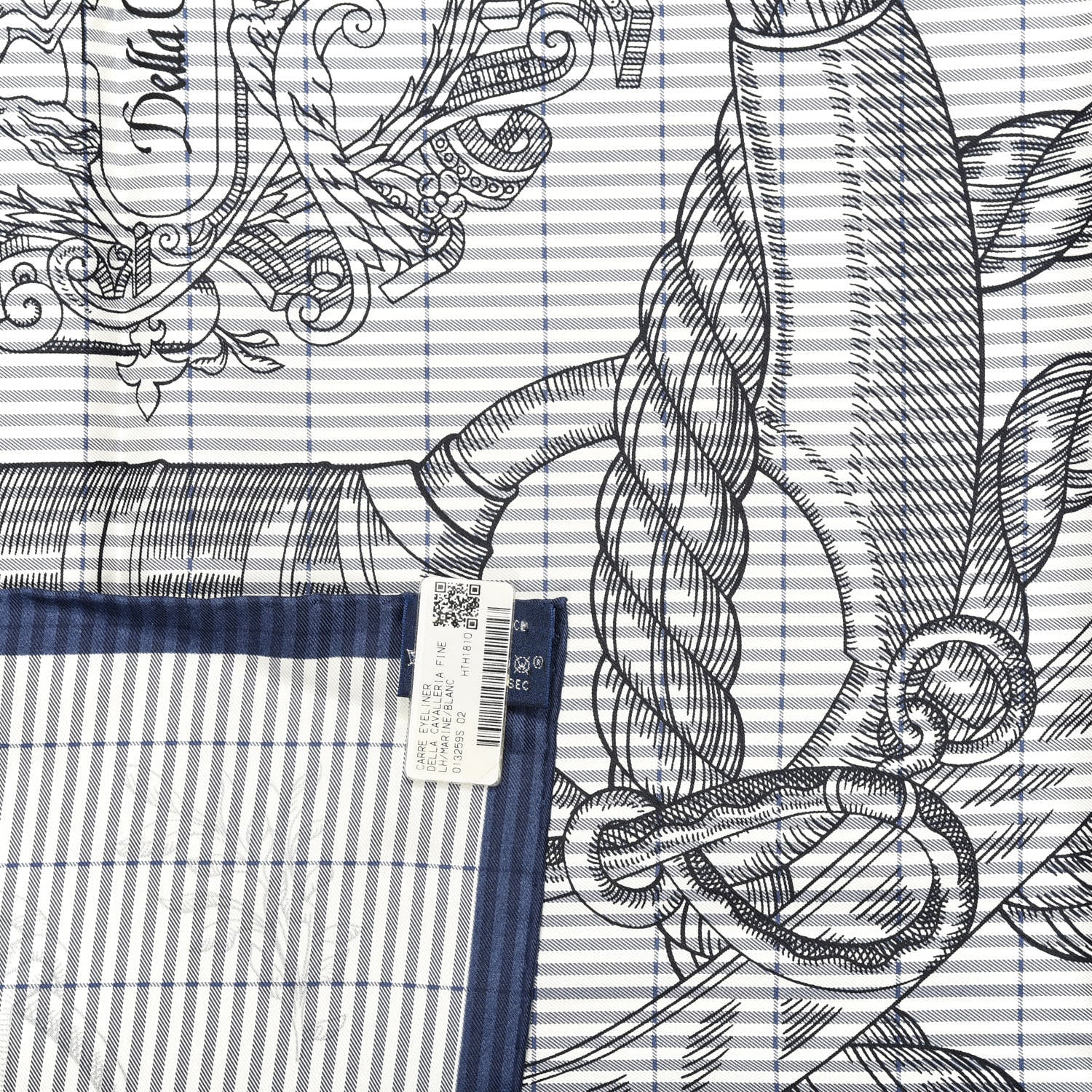 Hermes Silk Della Cavalleria Finesse Scarf 90 Marine White 3 of 4