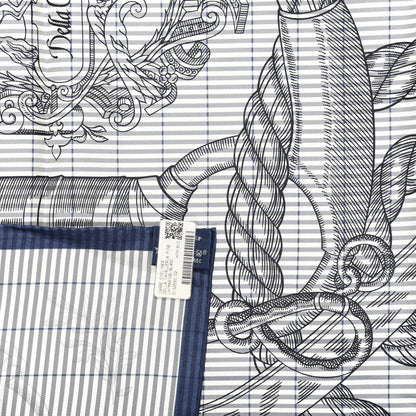 Hermes Silk Della Cavalleria Finesse Scarf 90 Marine White 3 of 4