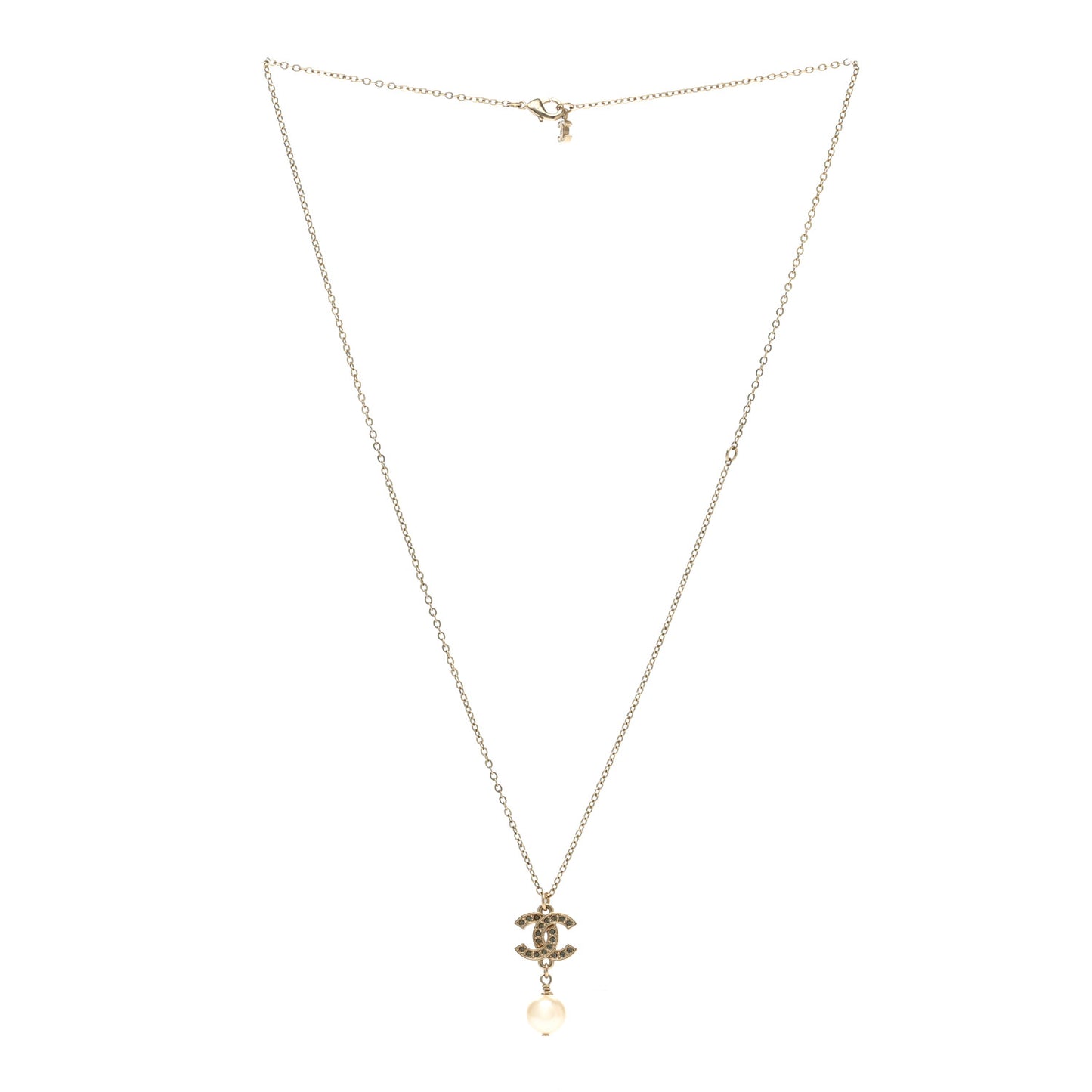 Crystal CC Pearl Drop Necklace Gold