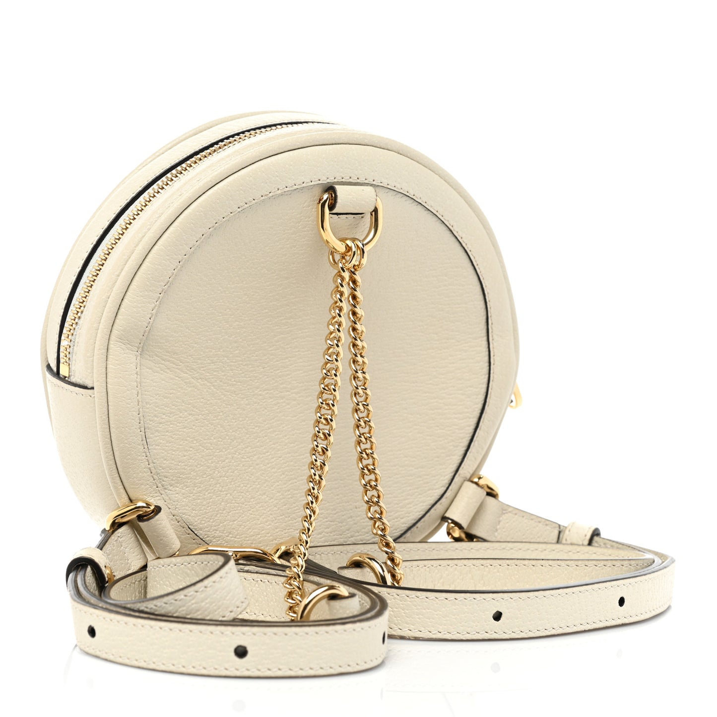 Textured Calfskin Web Mini Ophidia Round Backpack Mystic White