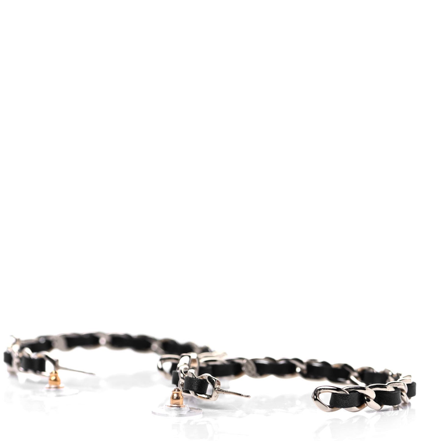 Lambskin CC Chain Hoop Earrings Gold Black