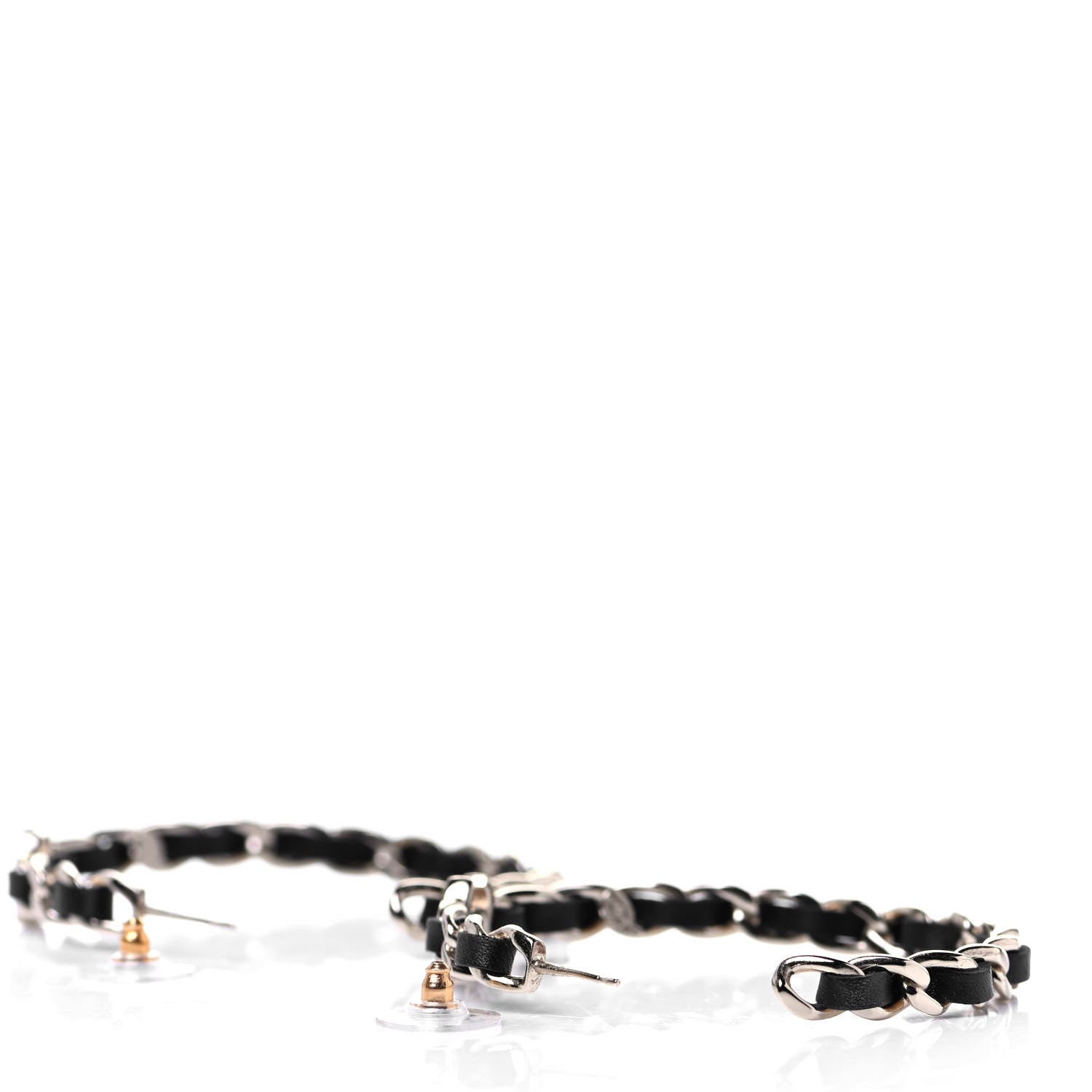 Chanel Lambskin CC Chain Hoop Earrings Gold Black 3 of 4