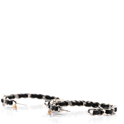 Chanel Lambskin CC Chain Hoop Earrings Gold Black 3 of 4