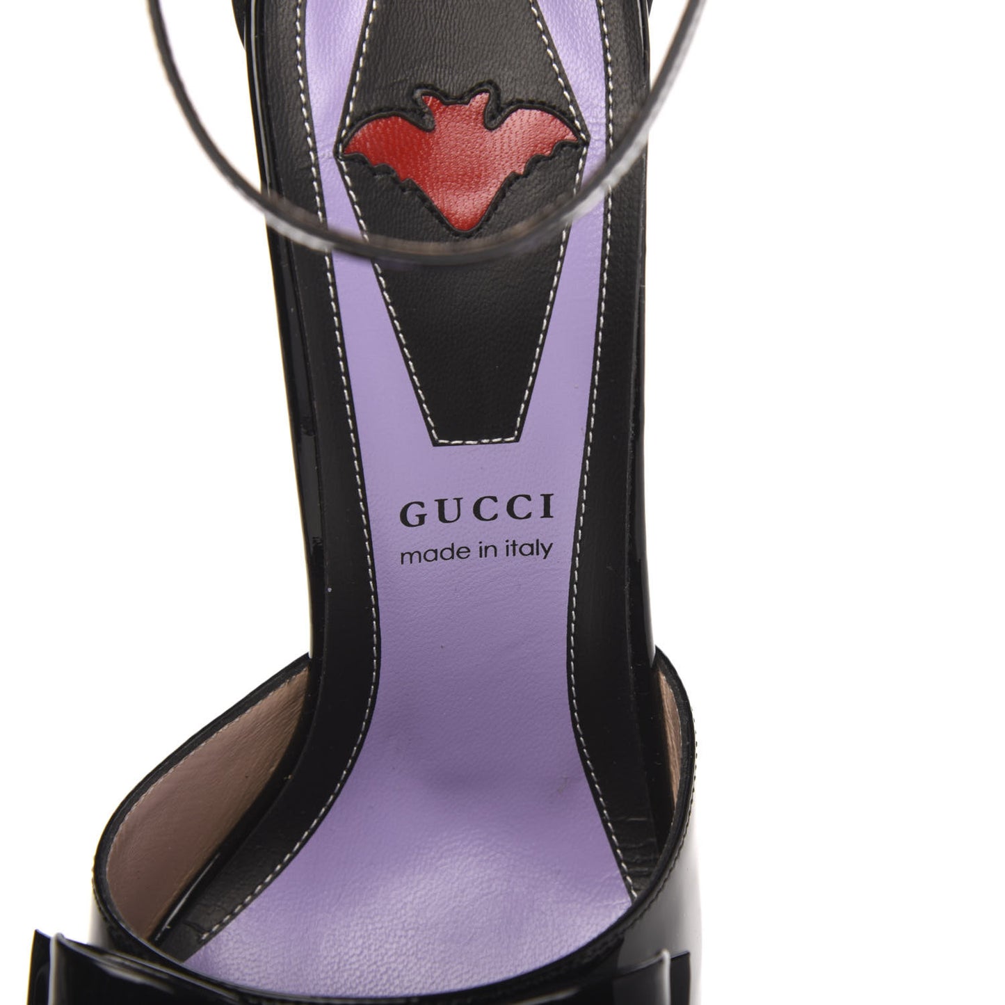 Patent Crystal GG Bow Sadie Spike Ankle Strap d'Orsay Platform High Heel Pumps 37.5 Black