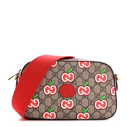 Gucci GG Supreme Monogram Apple Small Retro Interlocking G Shoulder Bag Beige Multicolor Lobster Red 1 of 12