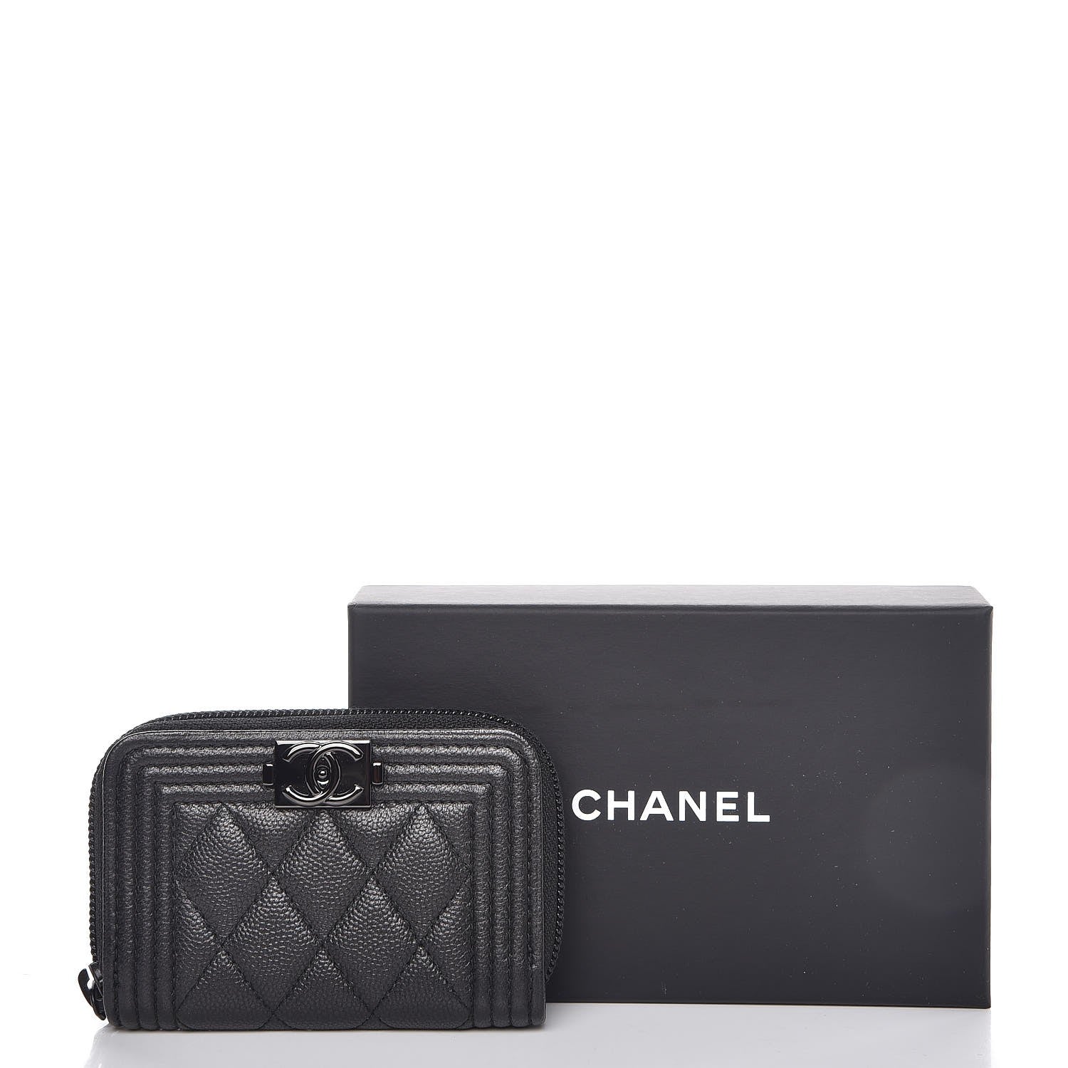Chanel Caviar Quilted Boy Zip Around Coin Purse Wallet So Black 8 of 8