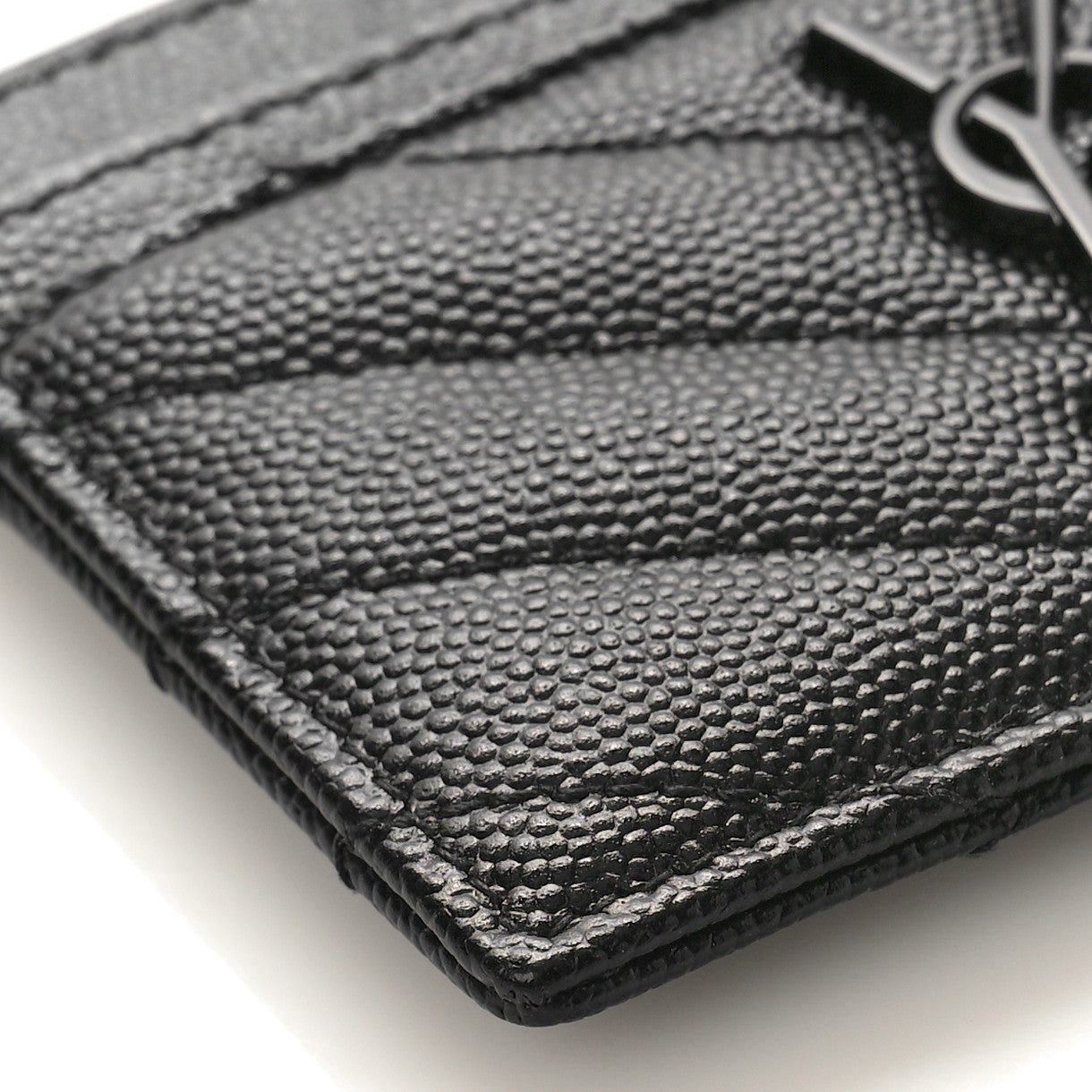 Saint Laurent Grain De Poudre Matelasse Chevron Monochrome Monogram Credit Card Case Black 7 of 9