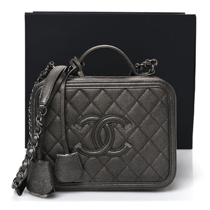 Chanel Metallic Caviar Quilted Medium CC Filigree Vanity Case Dark Silver 11 of 11
