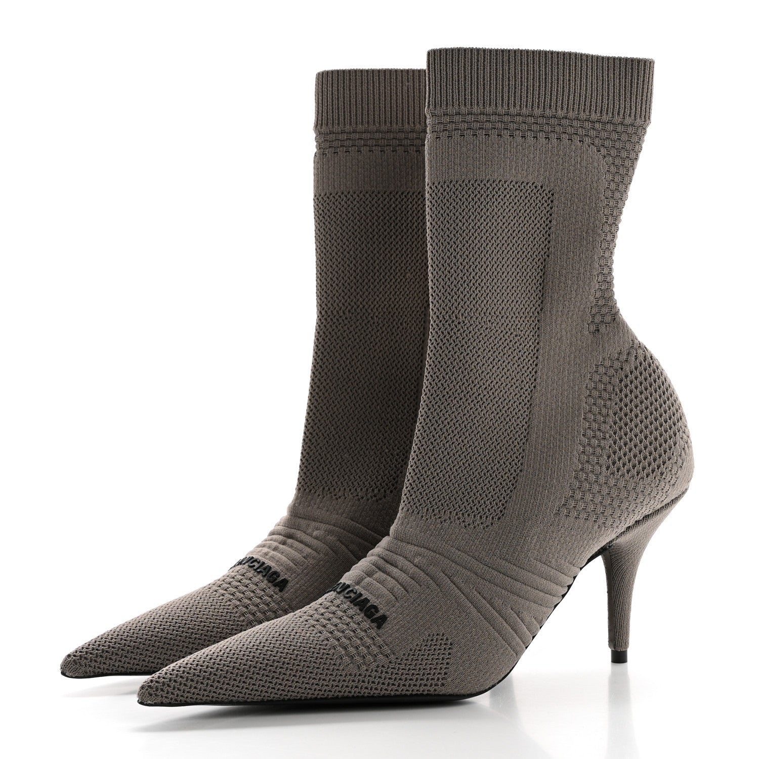 Balenciaga Textured Recycled Knit Logo Extreme Pointed Toe Knife 2.0 Booties 36 Dark Biege 3 of 8