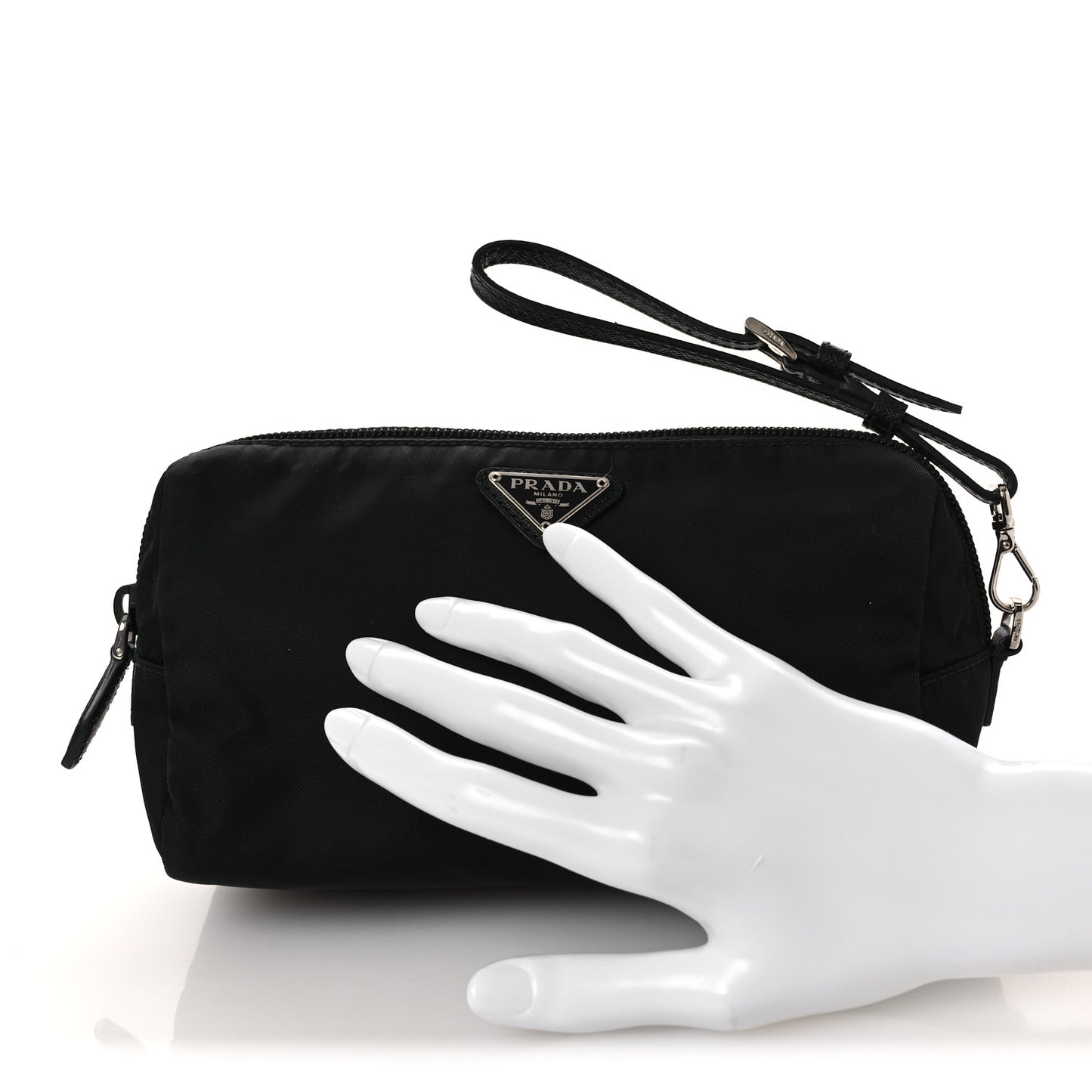 Re-Nylon Vela Saffiano Wristlet Black