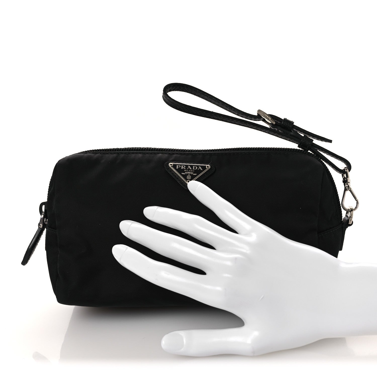 Prada Re-Nylon Vela Saffiano Wristlet Black 2 of 12