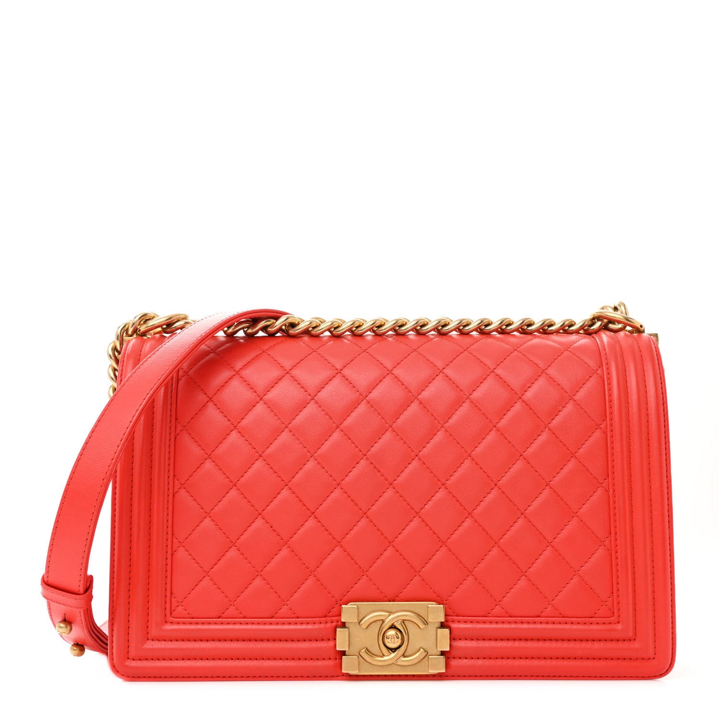 Calfskin Quilted New Medium Boy Flap Red