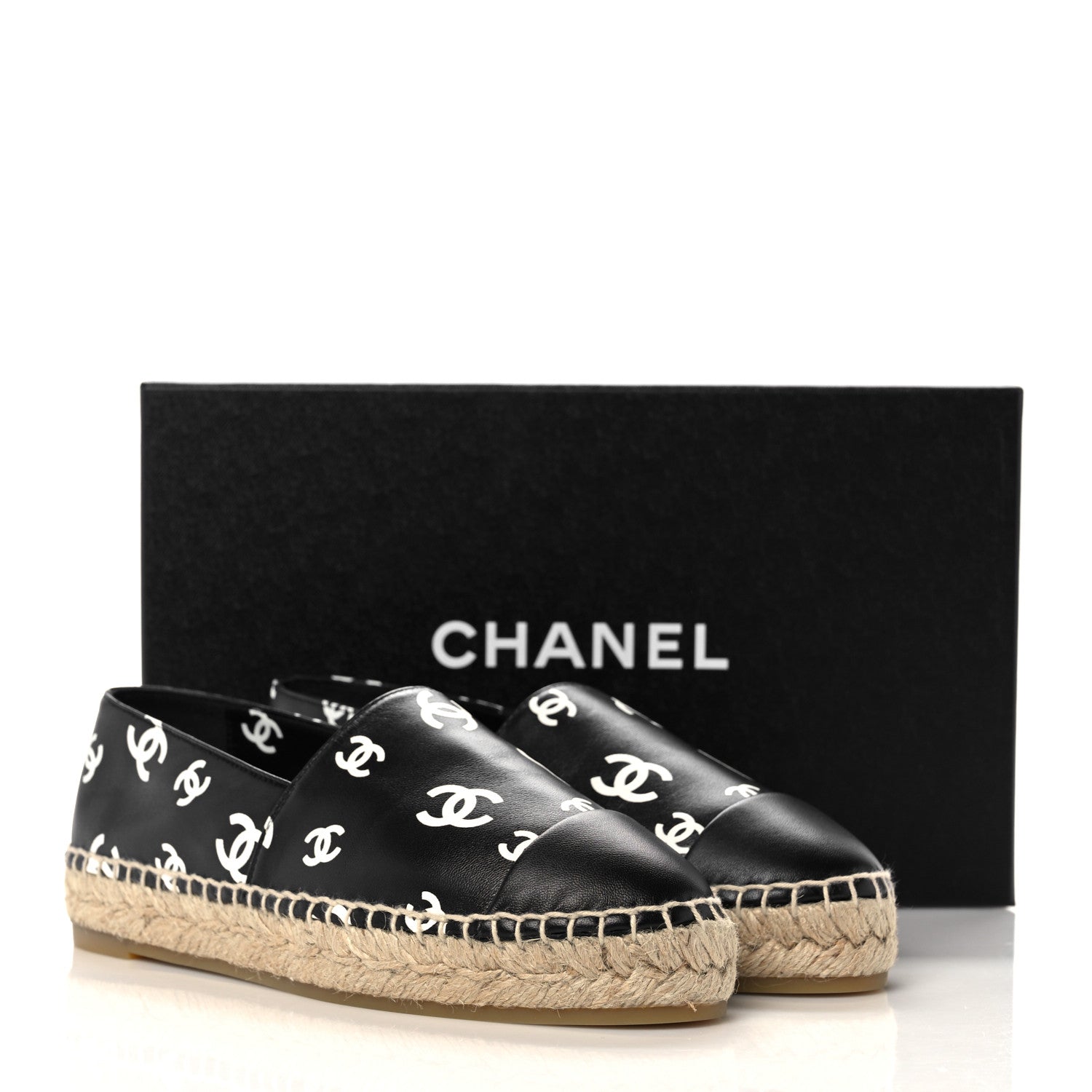 Chanel Lambskin Printed CC Espadrilles 37 Black White 8 of 8