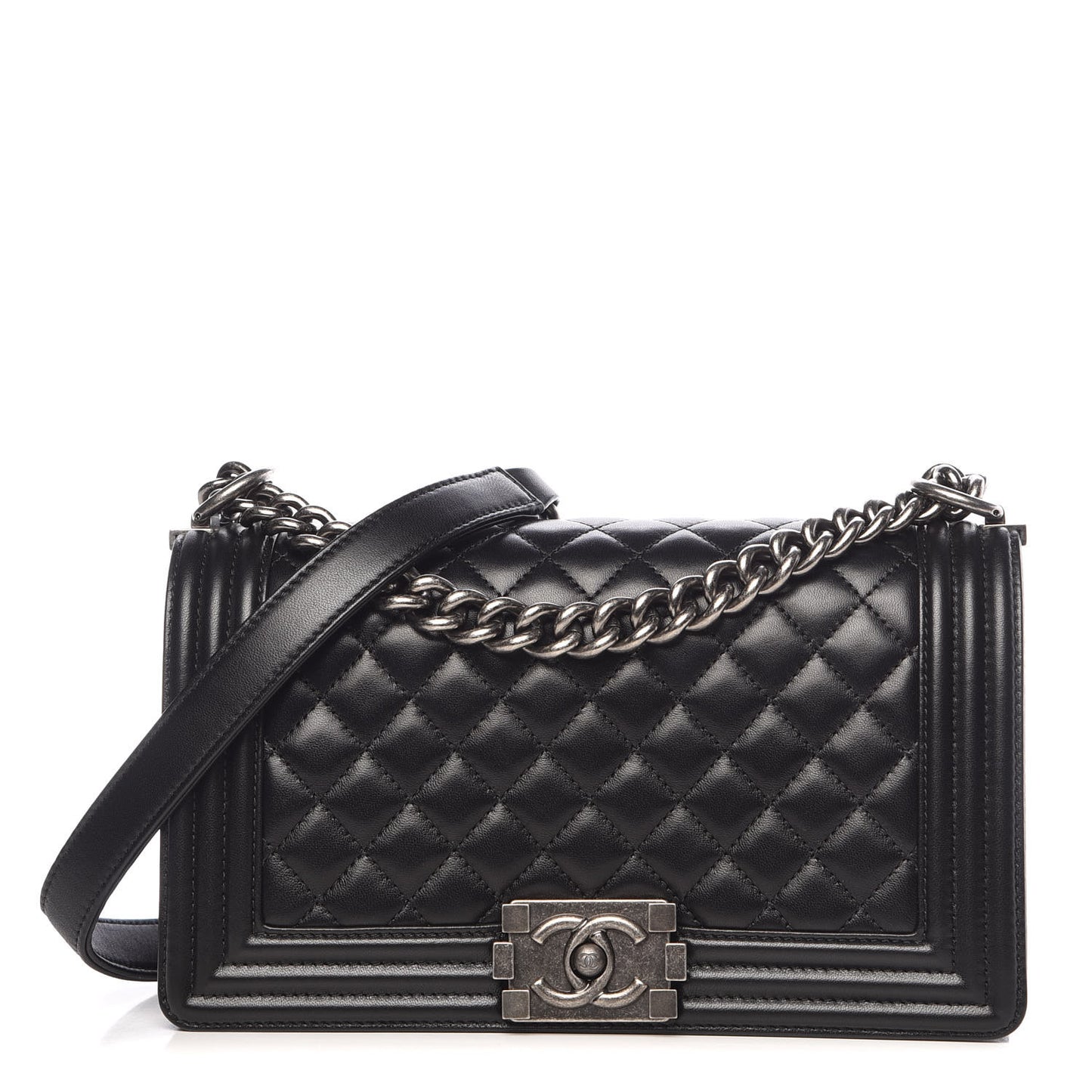 Lambskin Quilted Medium Boy Flap Black