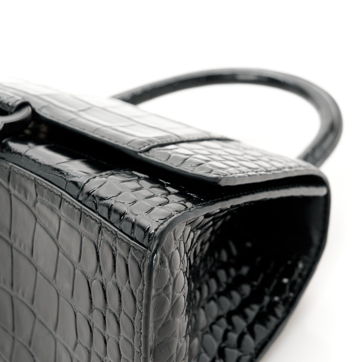 Balenciaga Shiny Calfskin Monochrome Crocodile Embossed Small Hourglass Top Handle Bag Black 11 of 11