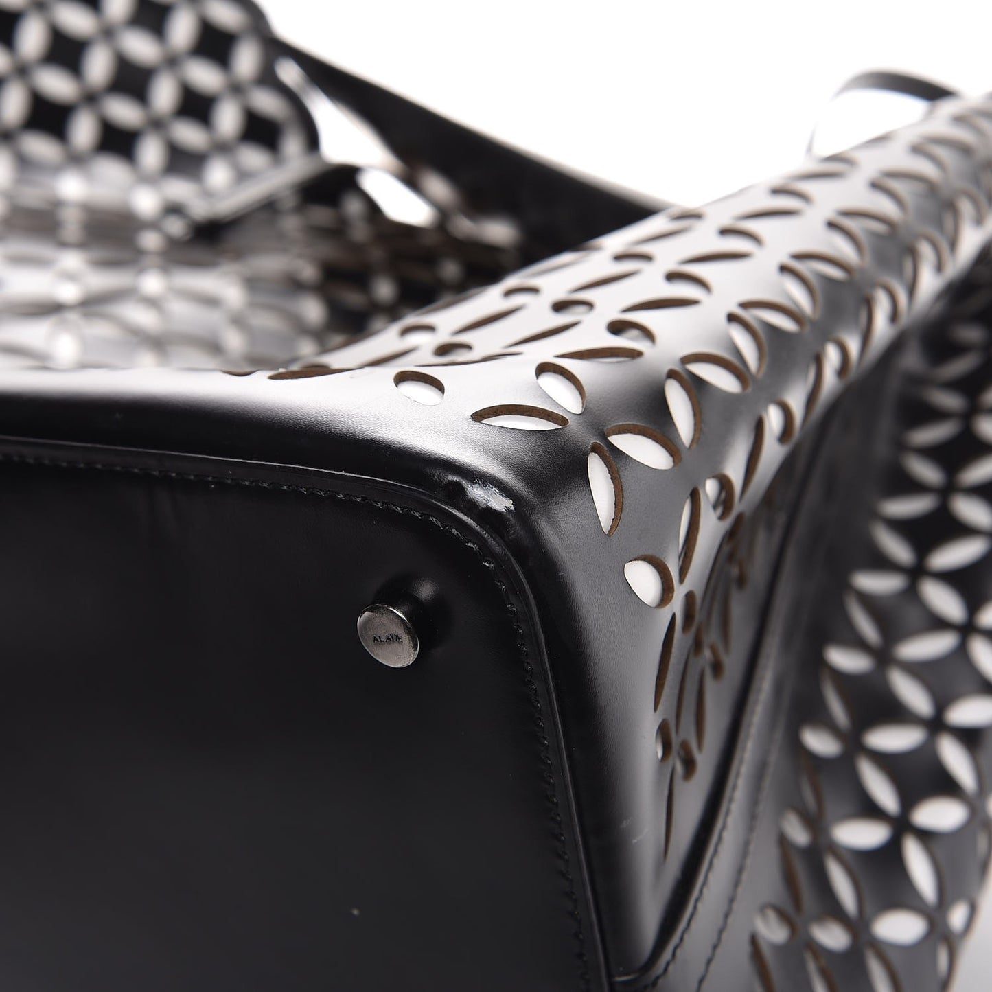 Calfskin Laser Cut Petale Mina 32 Bag Black White